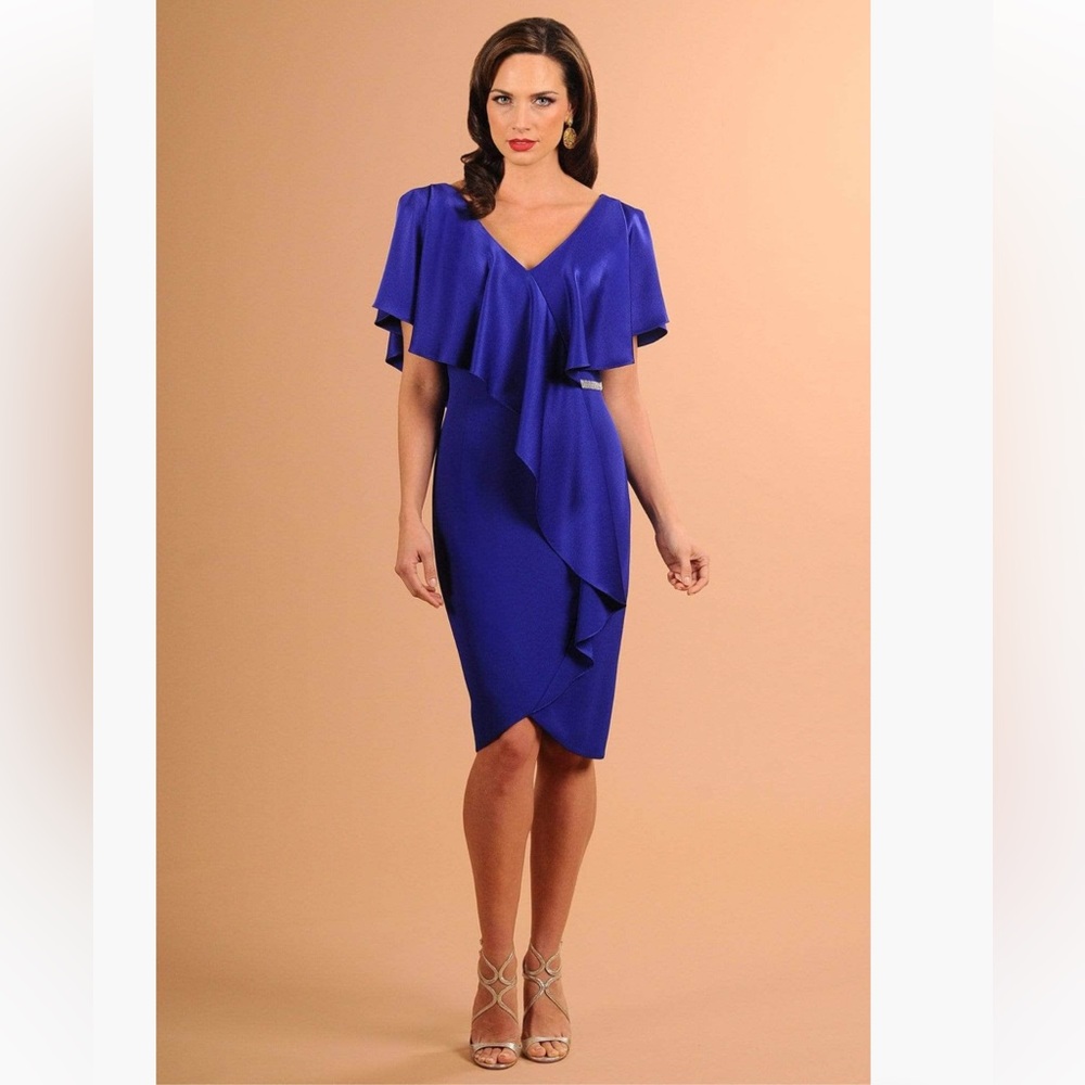Alexander by Daymor 609 V-Neck Ruffle Draped Formal Dress – Violet – Size 14